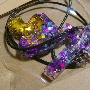 Colorful Resin Mushroom Magnet and Cross Necklace